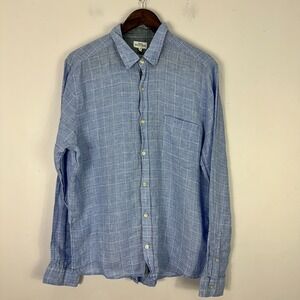 Next Linen Button Up Shirt Men's XL Blue Plaid Coastal‎ Preppy Summer Resort